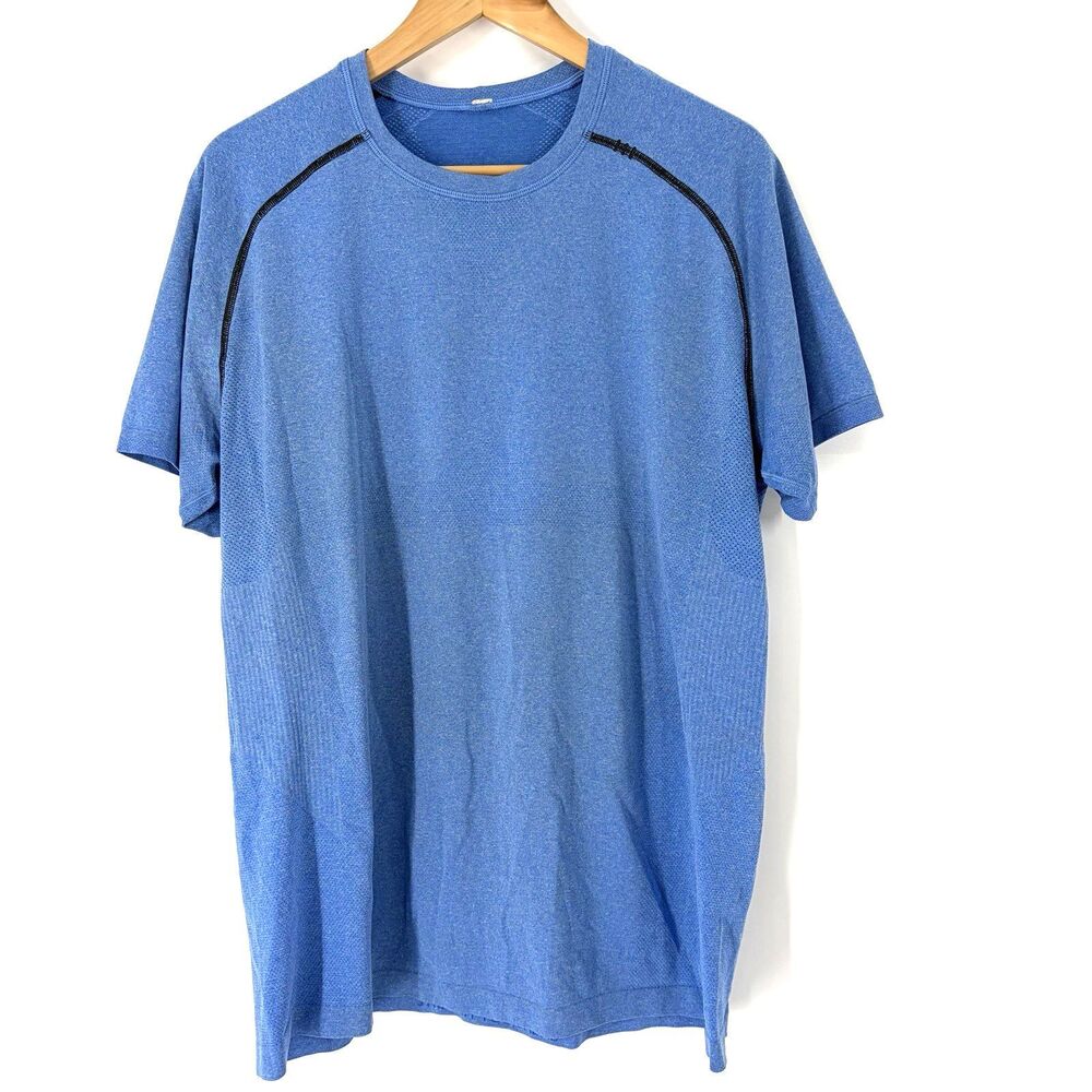 Lululemon T Shirt Large Mens Blue Metal Vent Tech Training Short Sleeve Run Gym